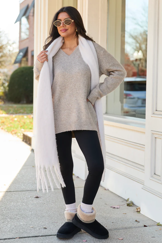 Adalyn Tan Oversized V-Neck Sweater FINAL SALE