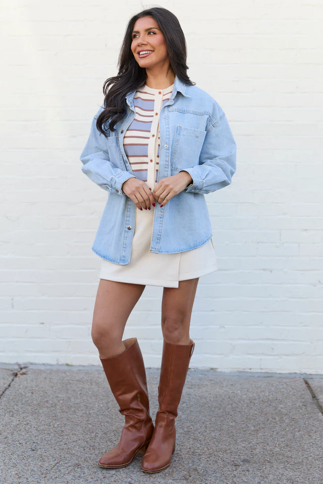Addison Blue And Ivory Striped Cardigan Tank - Image 2