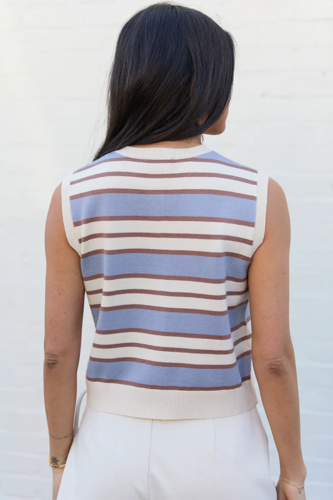 Addison Blue And Ivory Striped Cardigan Tank - Image 4