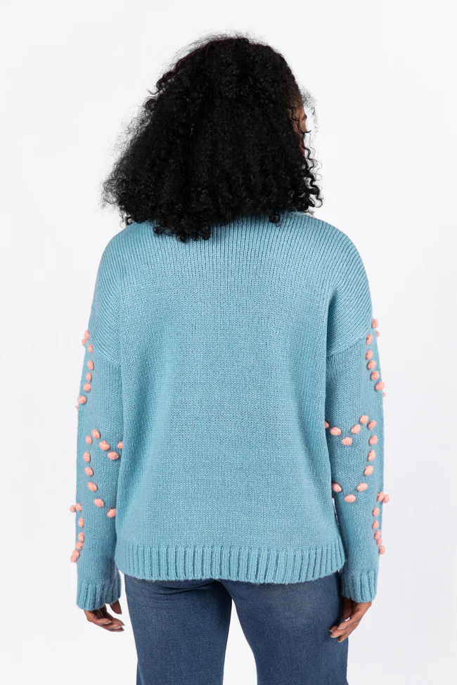 Adore You Blue and Pink Oversized Heart Pom Sweater FINAL SALE - Image 5