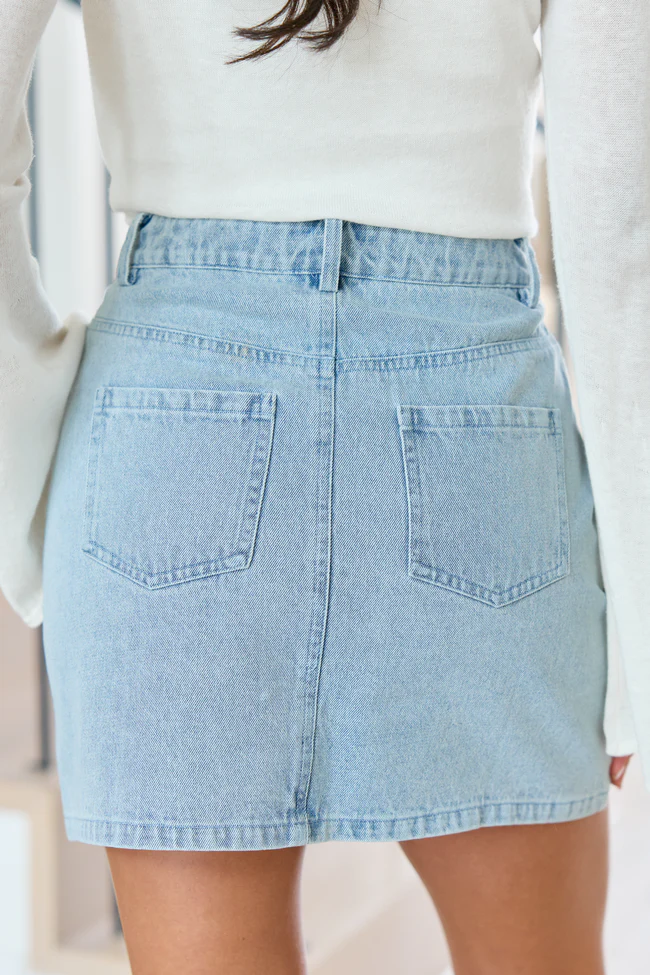Adrian Studded Light Wash Denim Mini Skirt - Image 4