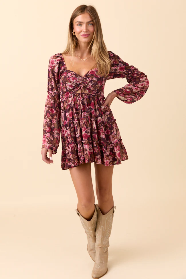 Alaina Burgundy Floral Mini Dress FINAL SALE - Image 2