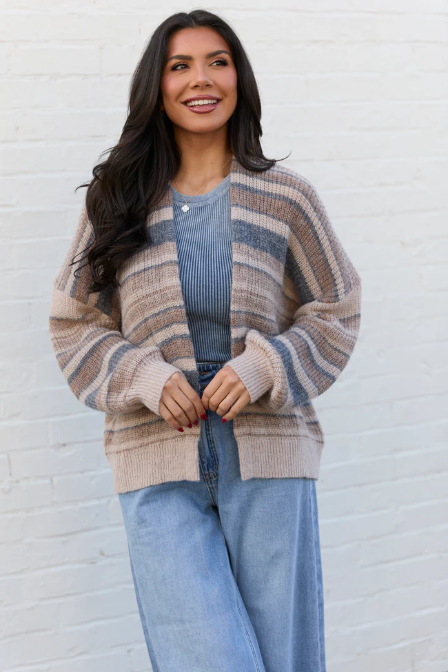 Alix Neutral Striped Open Cardigan SALE