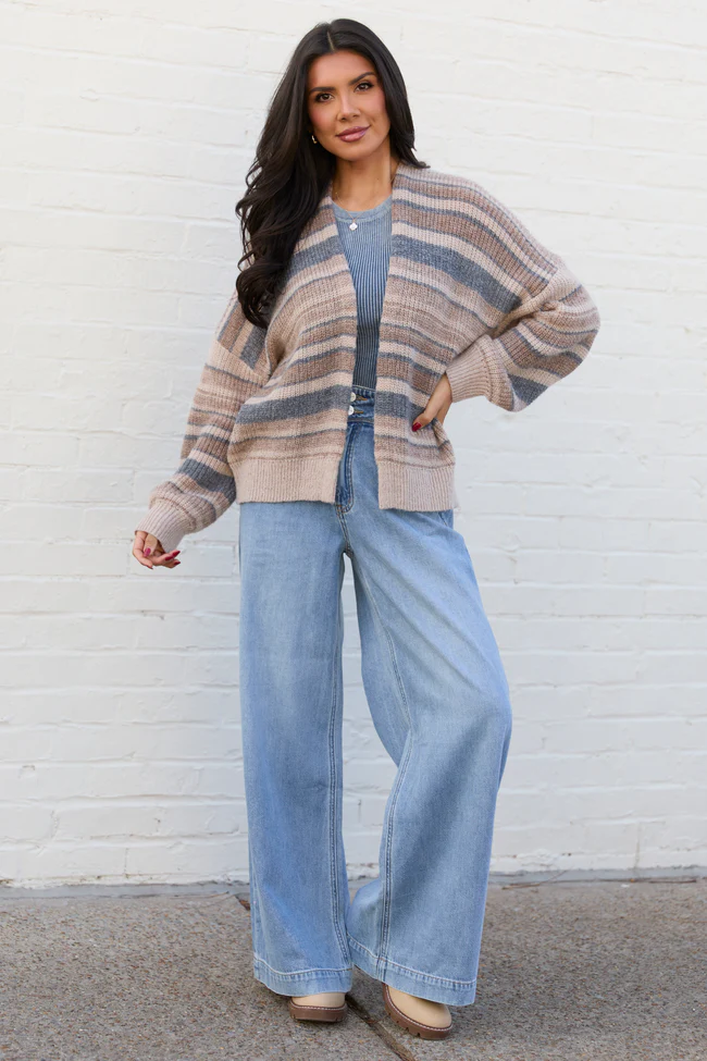 Alix Neutral Striped Open Cardigan SALE - Image 2