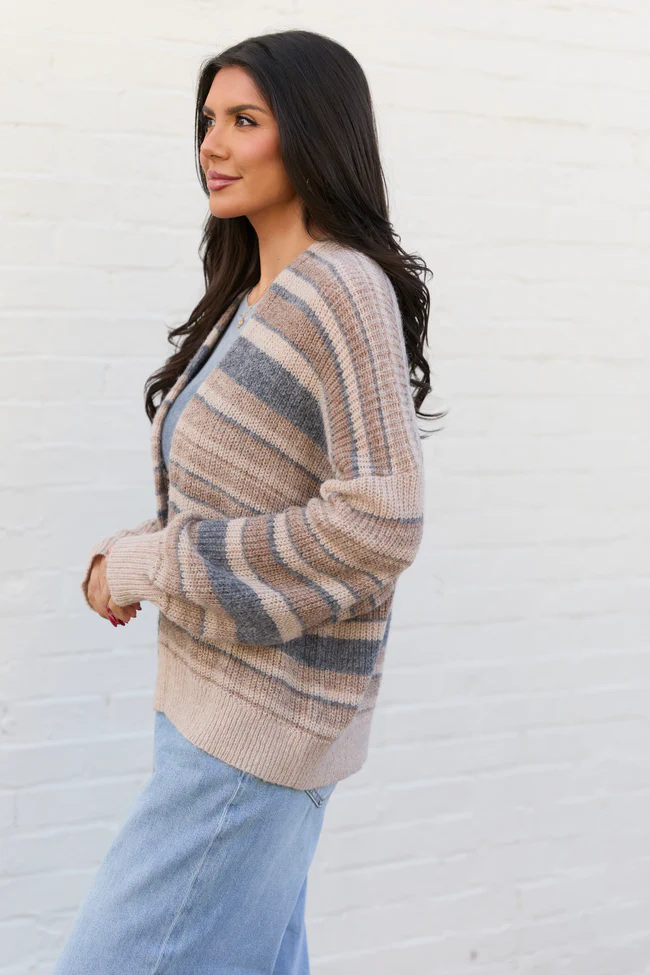 Alix Neutral Striped Open Cardigan SALE - Image 3