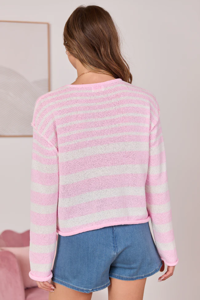All Decked Out Pink Lightweight Striped Sweater SALE - Image 4