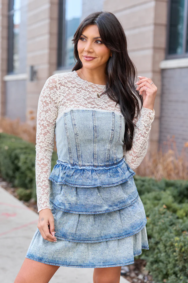 All For You Denim Ruffle Mini Dress - Image 2