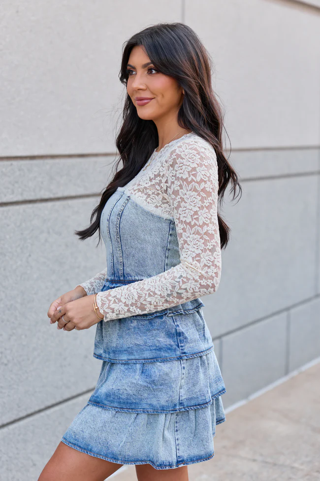 All For You Denim Ruffle Mini Dress - Image 4