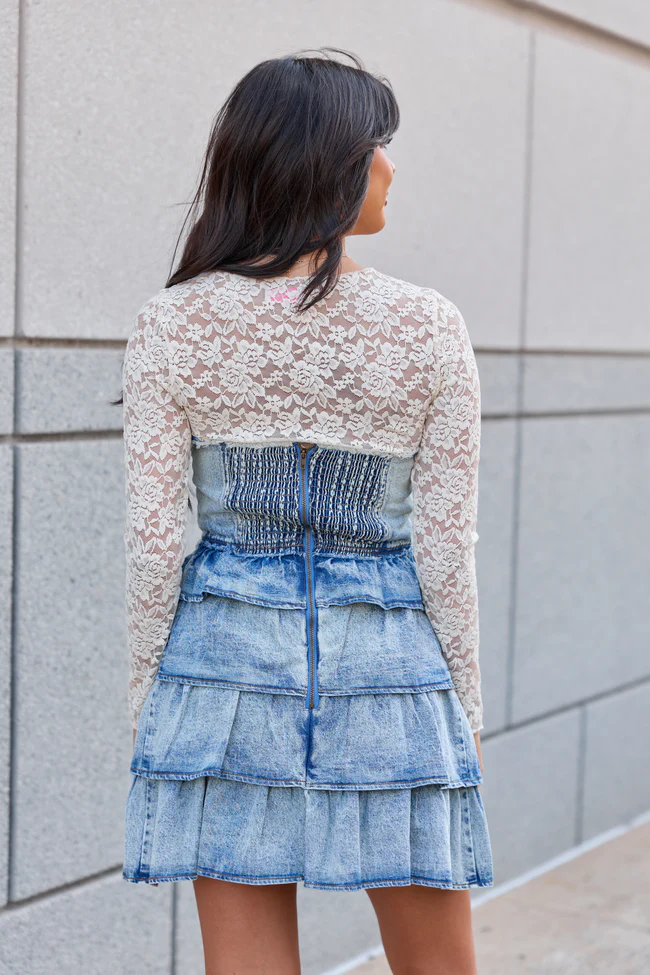 All For You Denim Ruffle Mini Dress - Image 5