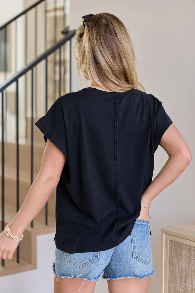 All Washed Up Black Knit Pocket Tee - Image 4