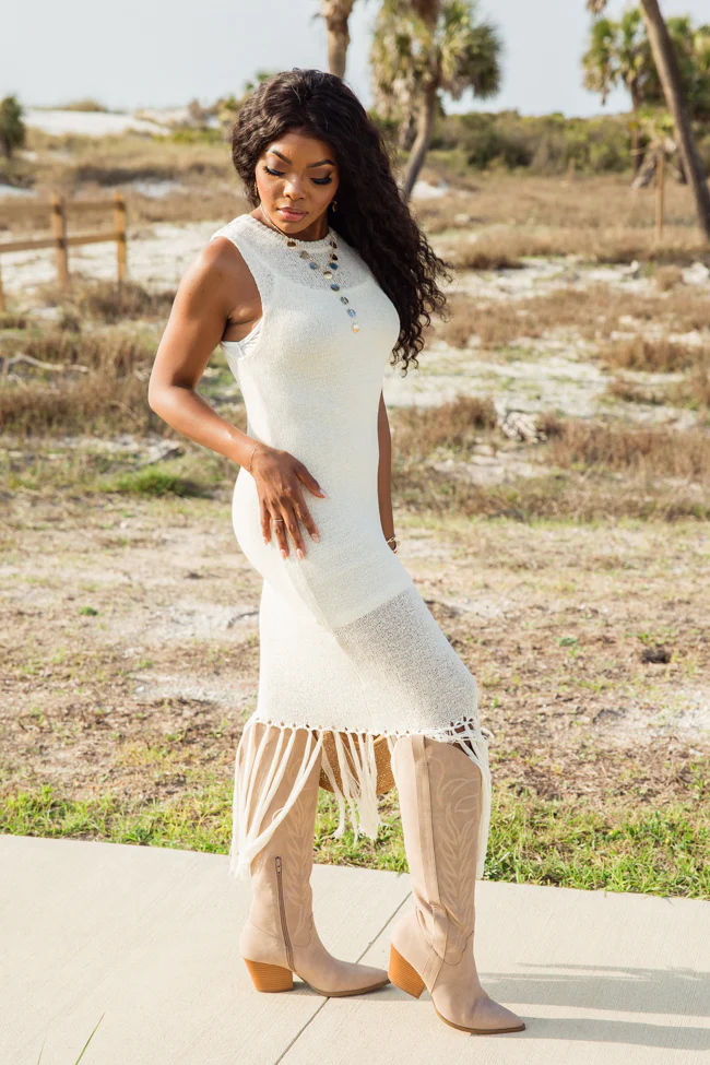 Along The Shoreline Ivory Fringe Detail Sweater Dress FINAL SALE - Image 4
