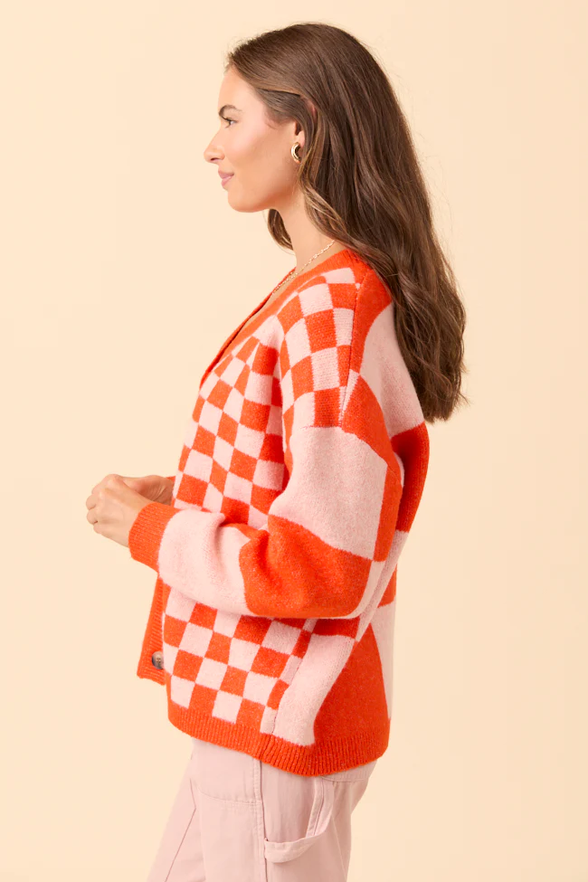 Alyssia Coral And Orange Checkered Cardigan FINAL SALE - Image 3