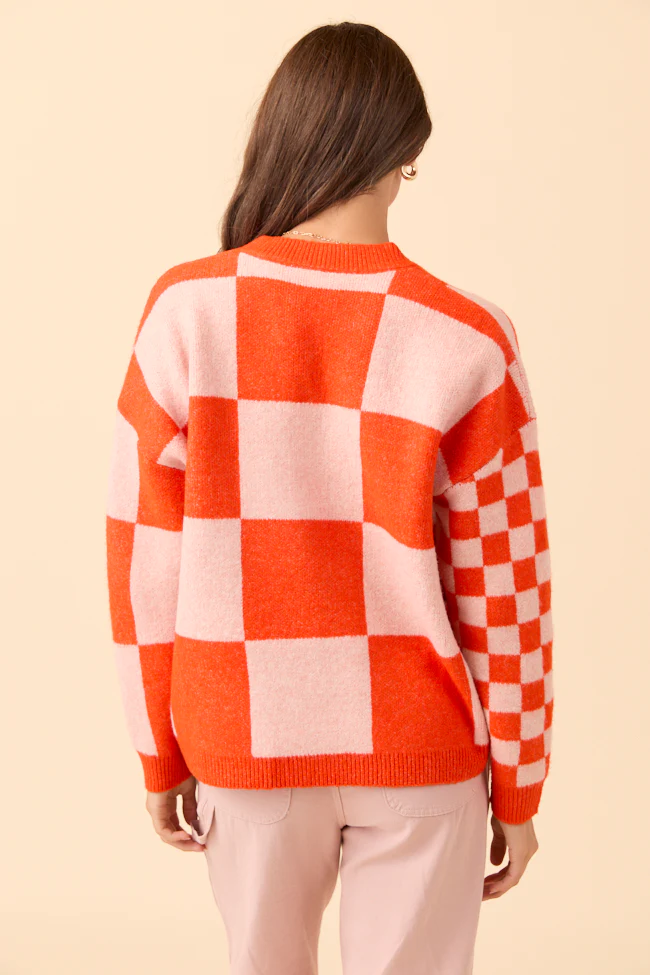 Alyssia Coral And Orange Checkered Cardigan FINAL SALE - Image 4