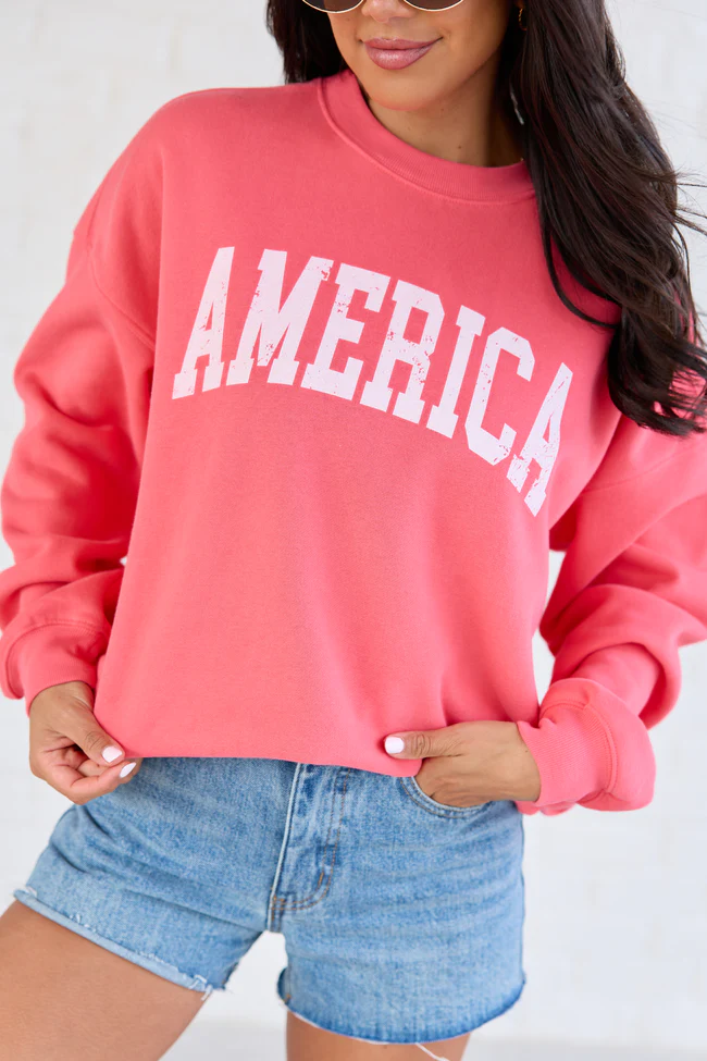 America Distressed Light Red Graphic Sweatshirt - Image 2