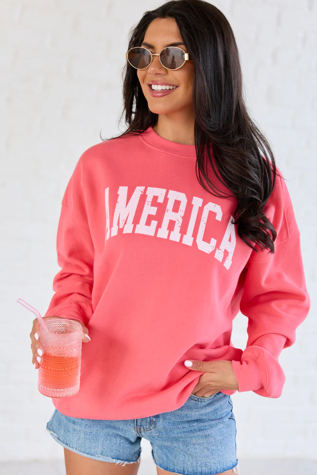 America Distressed Light Red Graphic Sweatshirt - Image 3