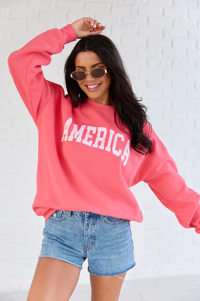 America Distressed Light Red Graphic Sweatshirt - Image 4