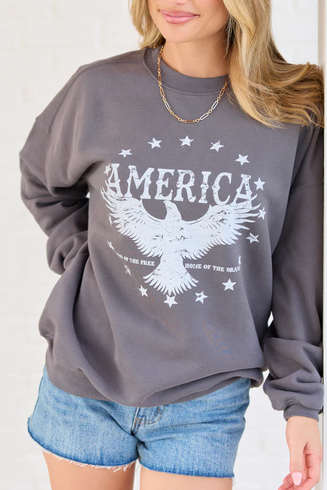 American Eagle Dark Grey Graphic Sweatshirt - Image 2