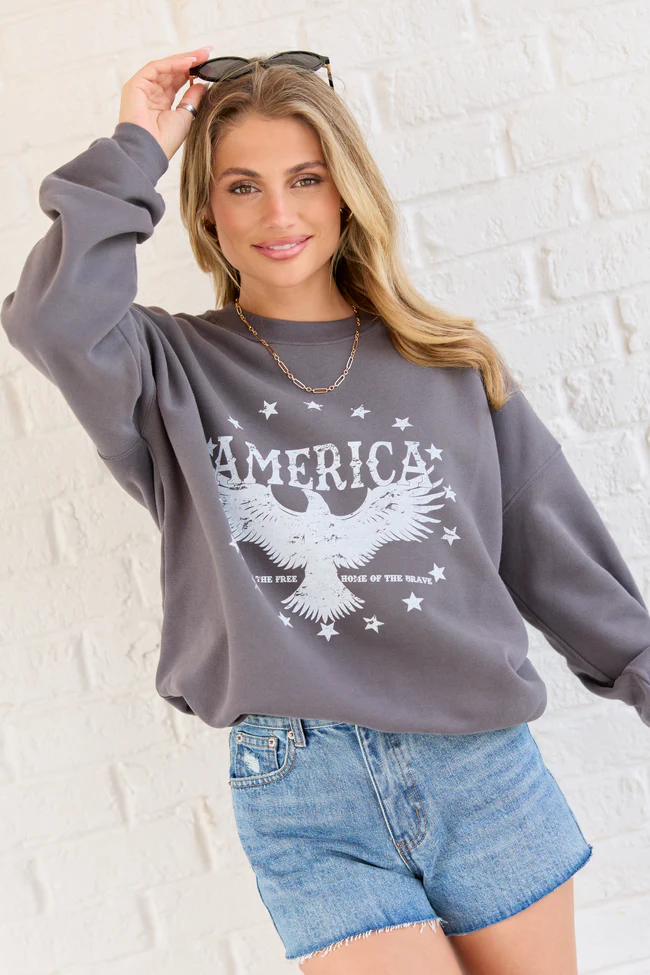 American Eagle Dark Grey Graphic Sweatshirt - Image 3