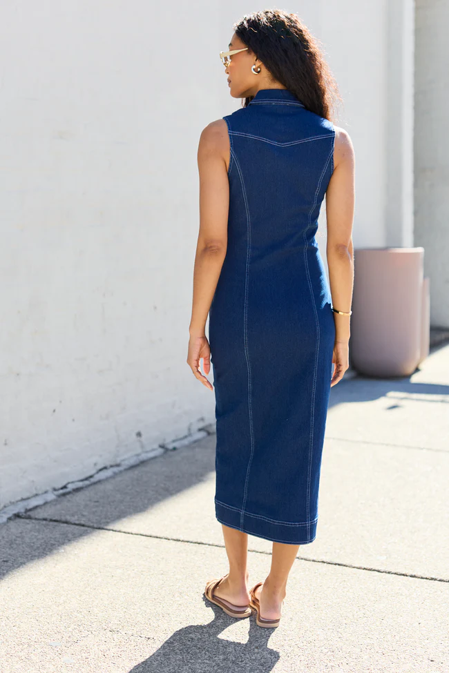 Amira Denim Midi Dress - Image 4
