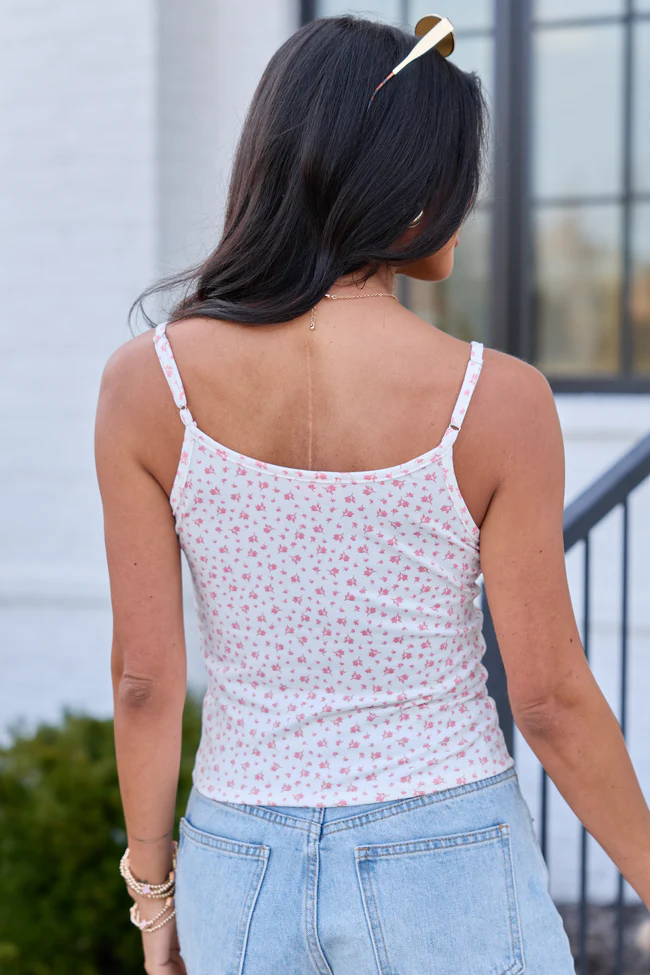 Anchored Away Ivory and Pink Brushed Knit Floral Cami - Image 5