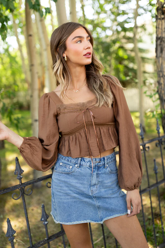 Ann Maria Brown Lace Trim Blouse FINAL SALE