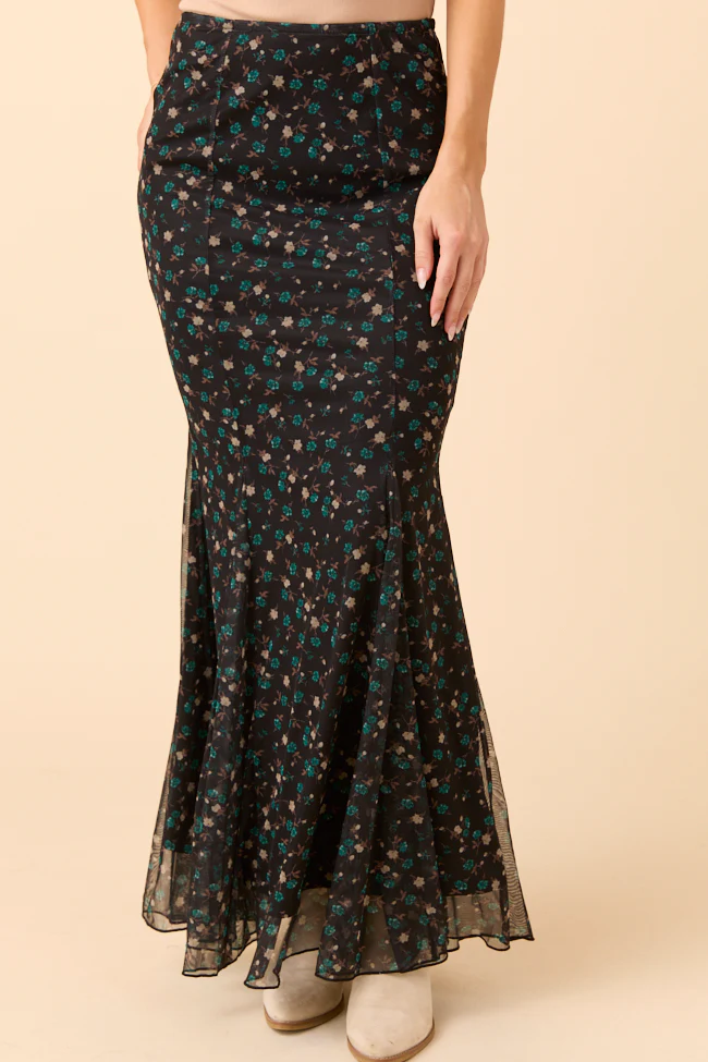 Anna Marie Black Multi Floral Knit Maxi Skirt FINAL SALE - Image 3