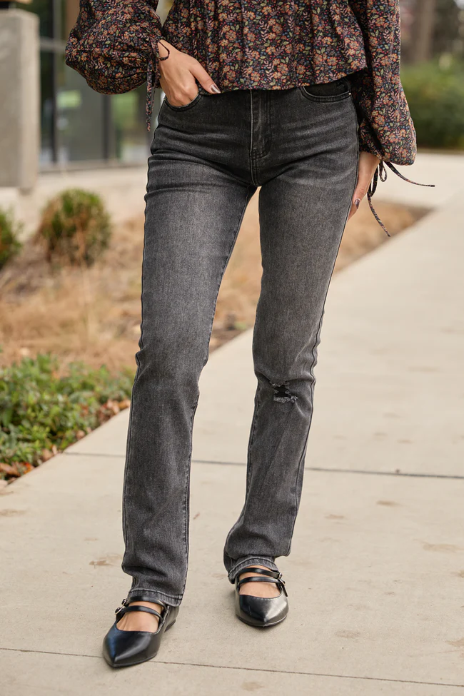 Annie High Rise Black Distressed Slim Straight Leg Jeans FINAL SALE