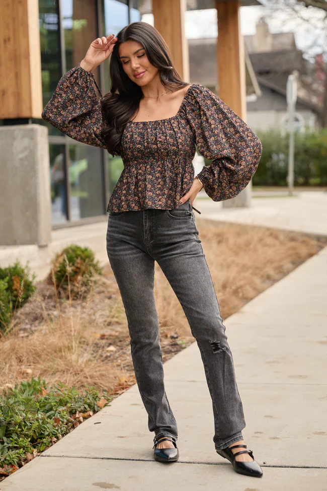 Annie High Rise Black Distressed Slim Straight Leg Jeans FINAL SALE - Image 2