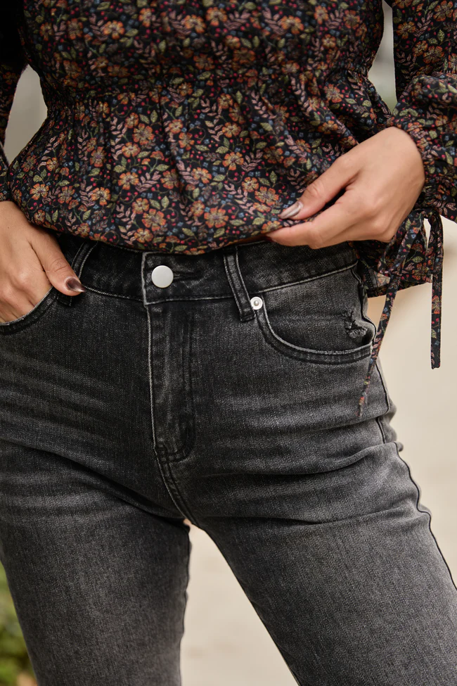 Annie High Rise Black Distressed Slim Straight Leg Jeans FINAL SALE - Image 5