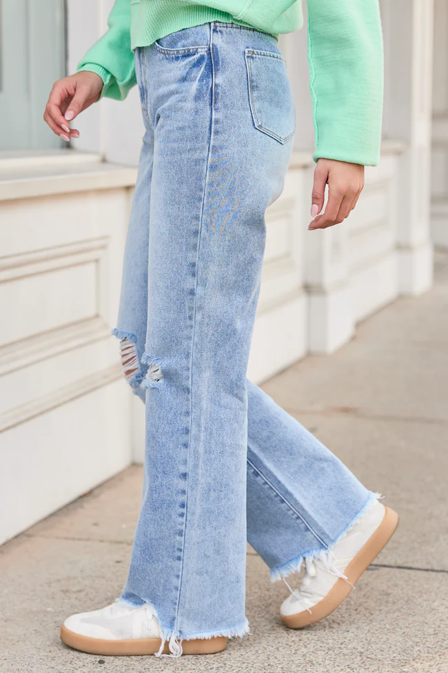 Ariel Light Wash Distressed Wide Leg Jeans - Image 3