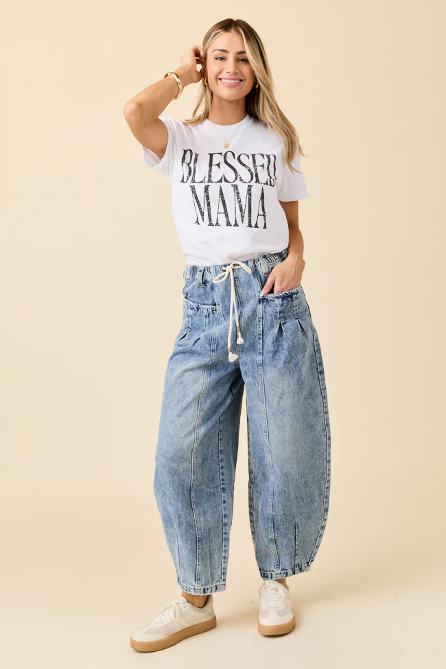 Ashlie Drawstring Waist Barrel Leg Jeans FINAL SALE - Image 2