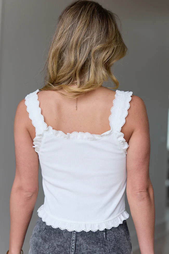 Athena White Lace Ruffle Trim Tank - Image 5