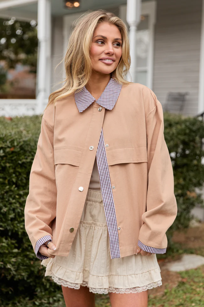 Aubrie Camel Brown Canvas Jacket - Image 3