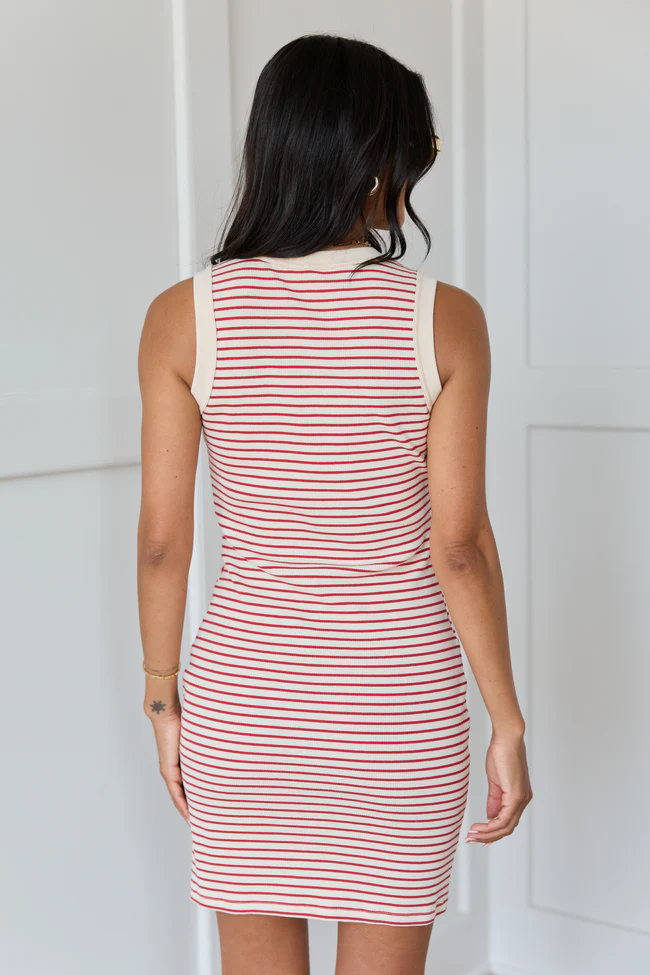 Audrey Red Striped Ribbed Knit Mini Dress - Image 4