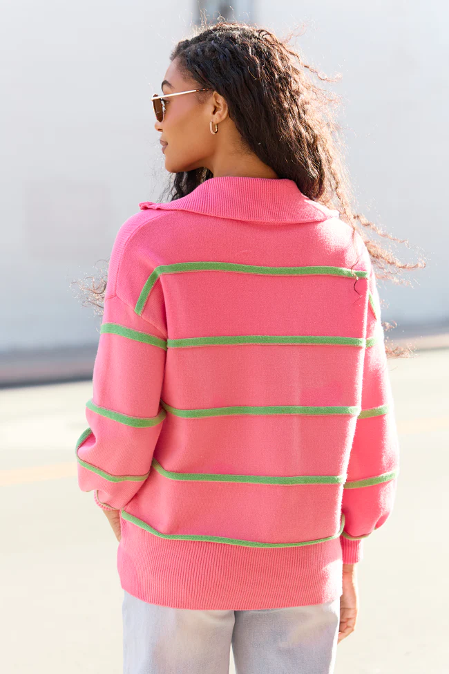 Sunday Stripe Club Pink And Green Quarter Zip - Image 5