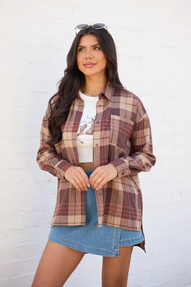 Autumn Brown Plaid Flannel Top FINAL SALE - Image 3