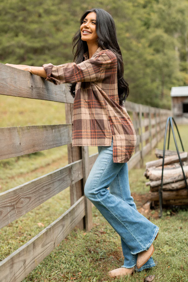 Autumn Brown Plaid Flannel Top FINAL SALE - Image 7