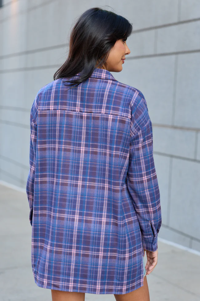 Autumn Navy And Purple Plaid Flannel Top FINAL SALE - Image 4