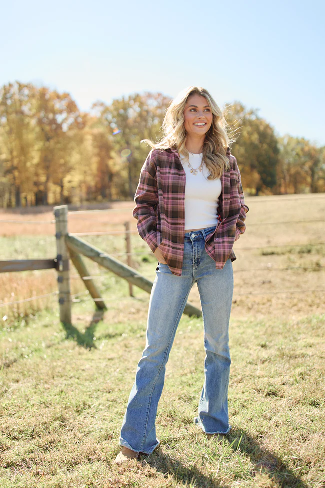 Autumn Pink And Brown Plaid Flannel Top FINAL SALE - Image 6