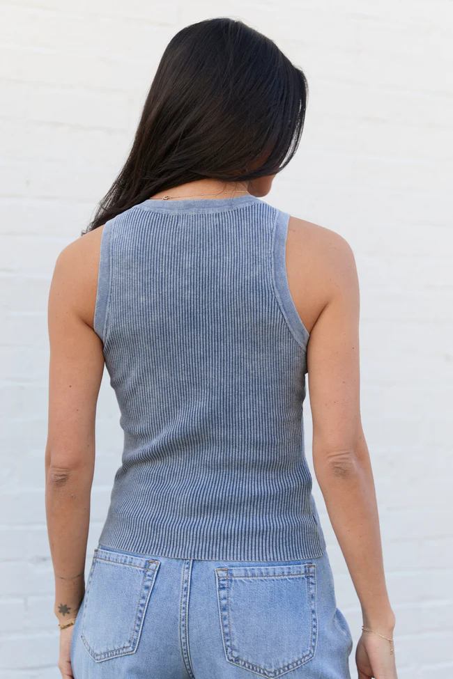 Back To Square One Acid Washed Ribbed High Neck Tank - Image 5