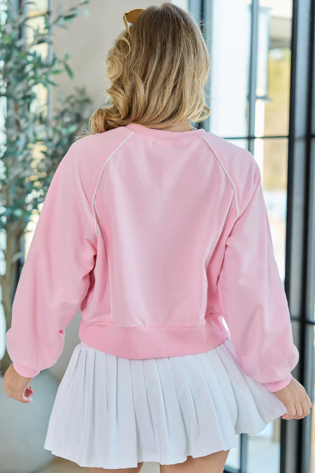 Baseline Pink Piped Lounge Crewneck Sweatshirt - Image 4
