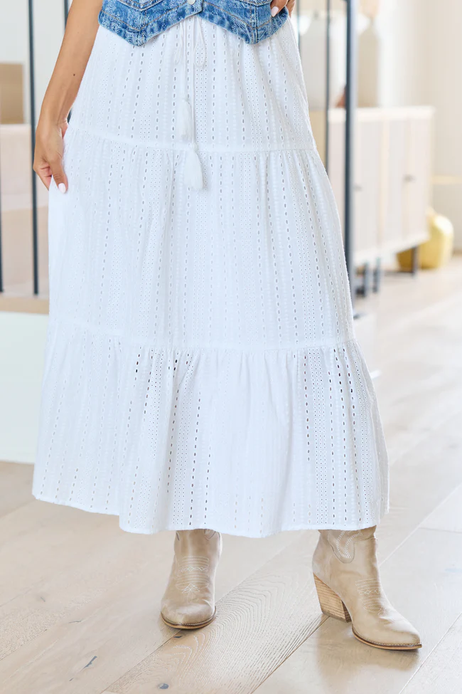 Be Yourself White Drawstring Eyelet Skirt