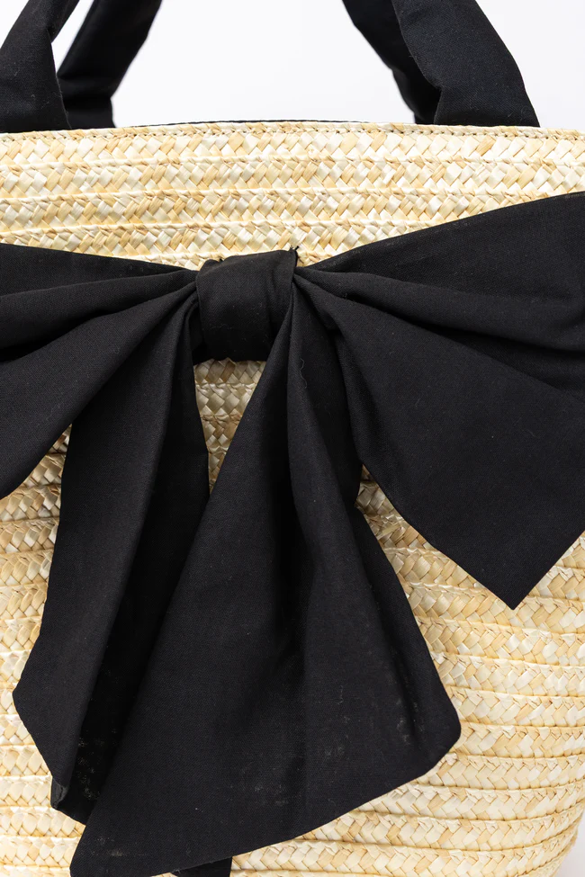 Beckett Black Bow Straw Tote - Image 2