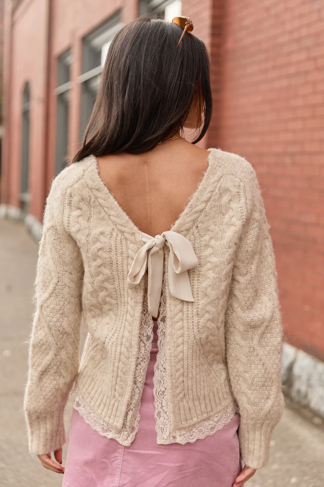 Bennie Ivory Lace Trim Ribbon Cardigan - Image 6