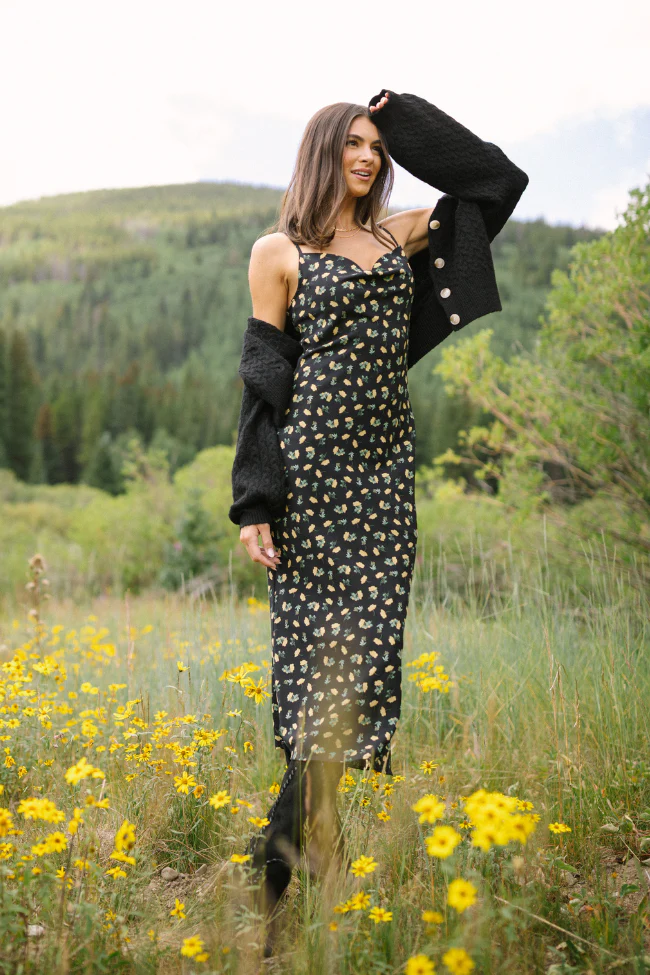 Bianca Black Floral Slip Dress FINAL SALE