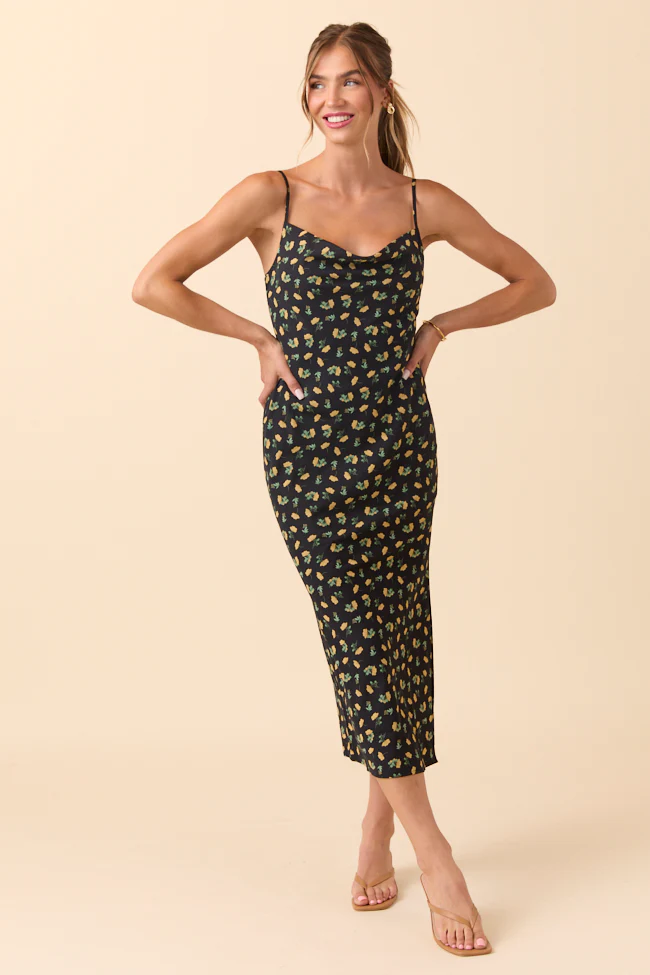 Bianca Black Floral Slip Dress FINAL SALE - Image 5
