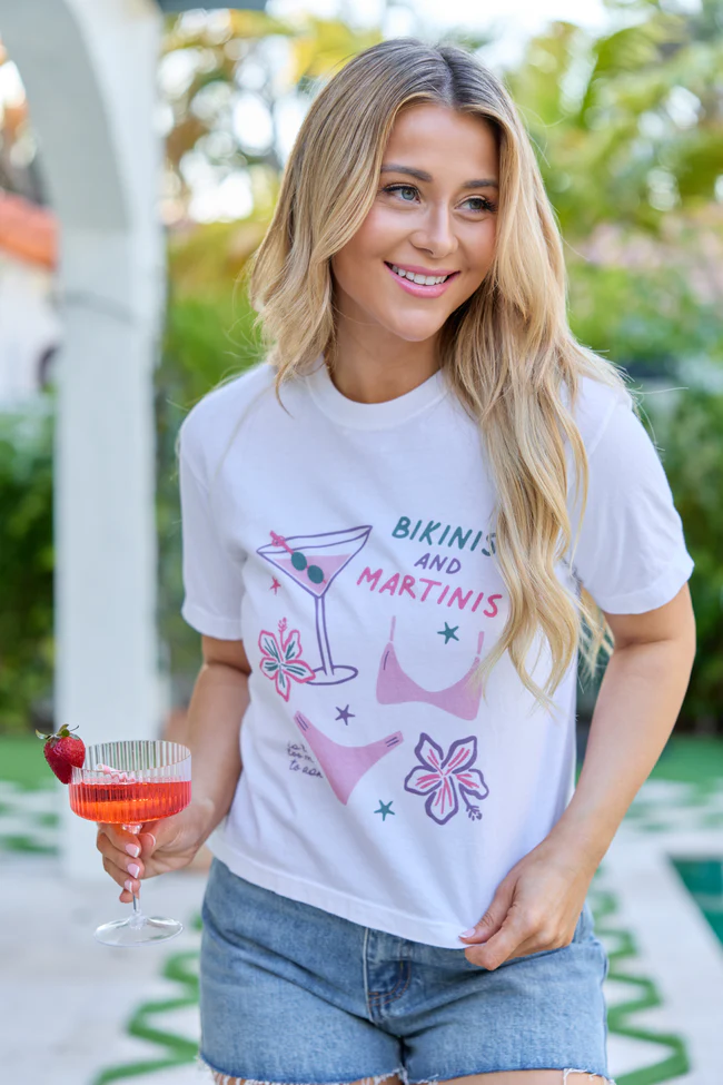 Bikinis And Martinis White Boxy Graphic Tee - Image 4