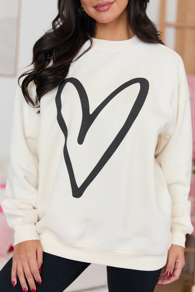 Black Heart Sketch Cream Graphic Sweatshirt - Image 2