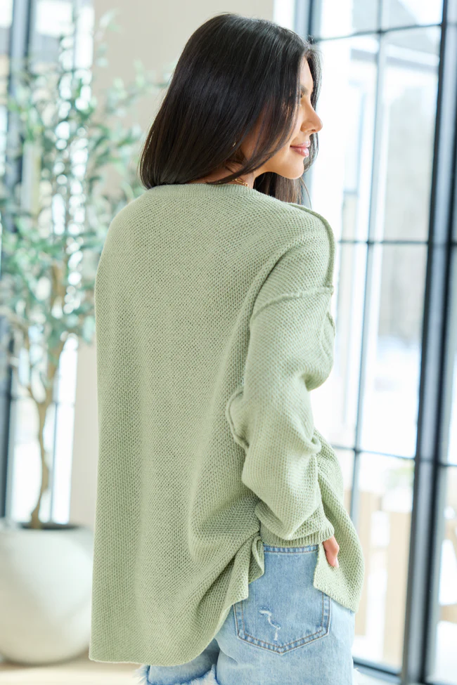 Blaire Sage Green V-Neck Sweater - Image 5