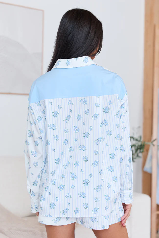 Blooming Lines Stripes & Floral Mixed Cotton Poplin Shirt FINAL SALE - Image 4